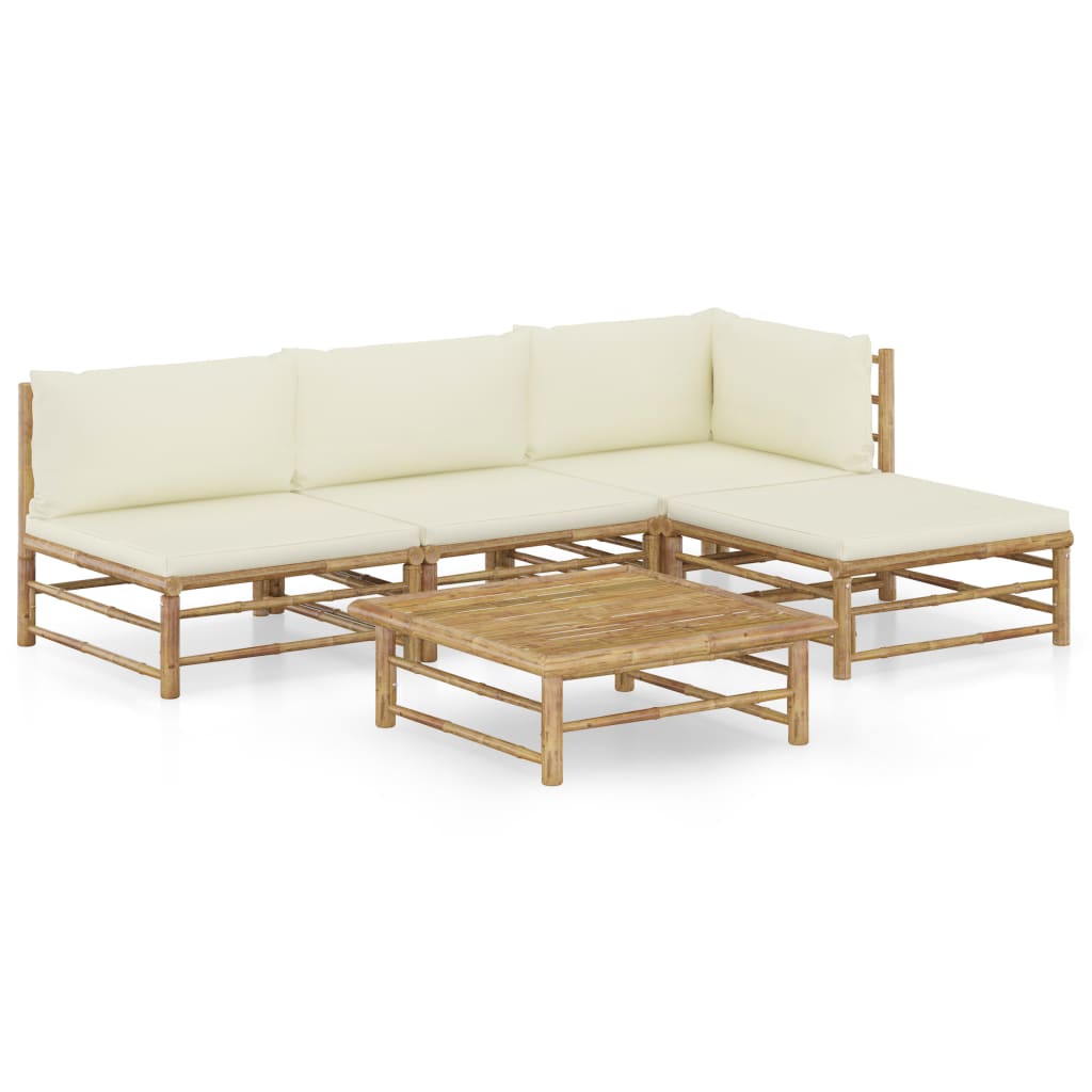 vidaXL 6-tlg. Garten-Lounge-Set mit Cremeweißen Kissen Bambus