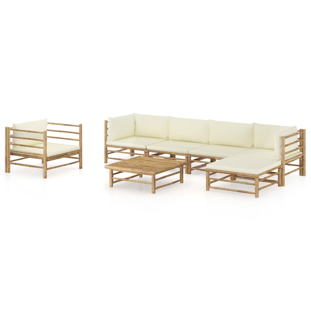 vidaXL 6-tlg. Garten-Lounge-Set mit Cremeweißen Kissen Bambus
