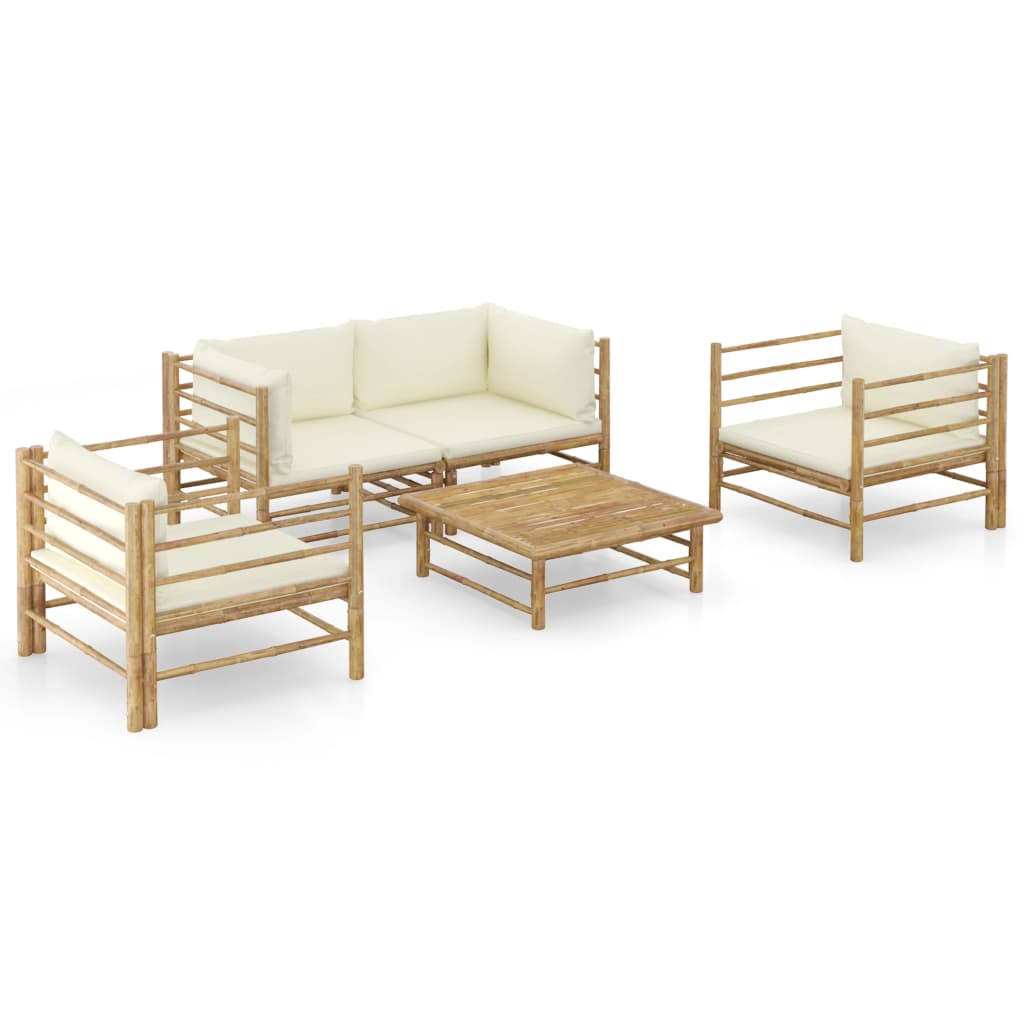 vidaXL 6-tlg. Garten-Lounge-Set mit Cremeweißen Kissen Bambus
