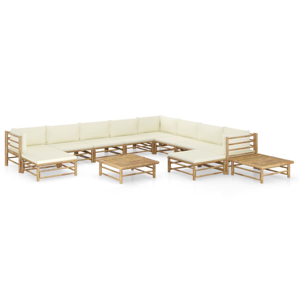 vidaXL 6-tlg. Garten-Lounge-Set mit Cremeweißen Kissen Bambus