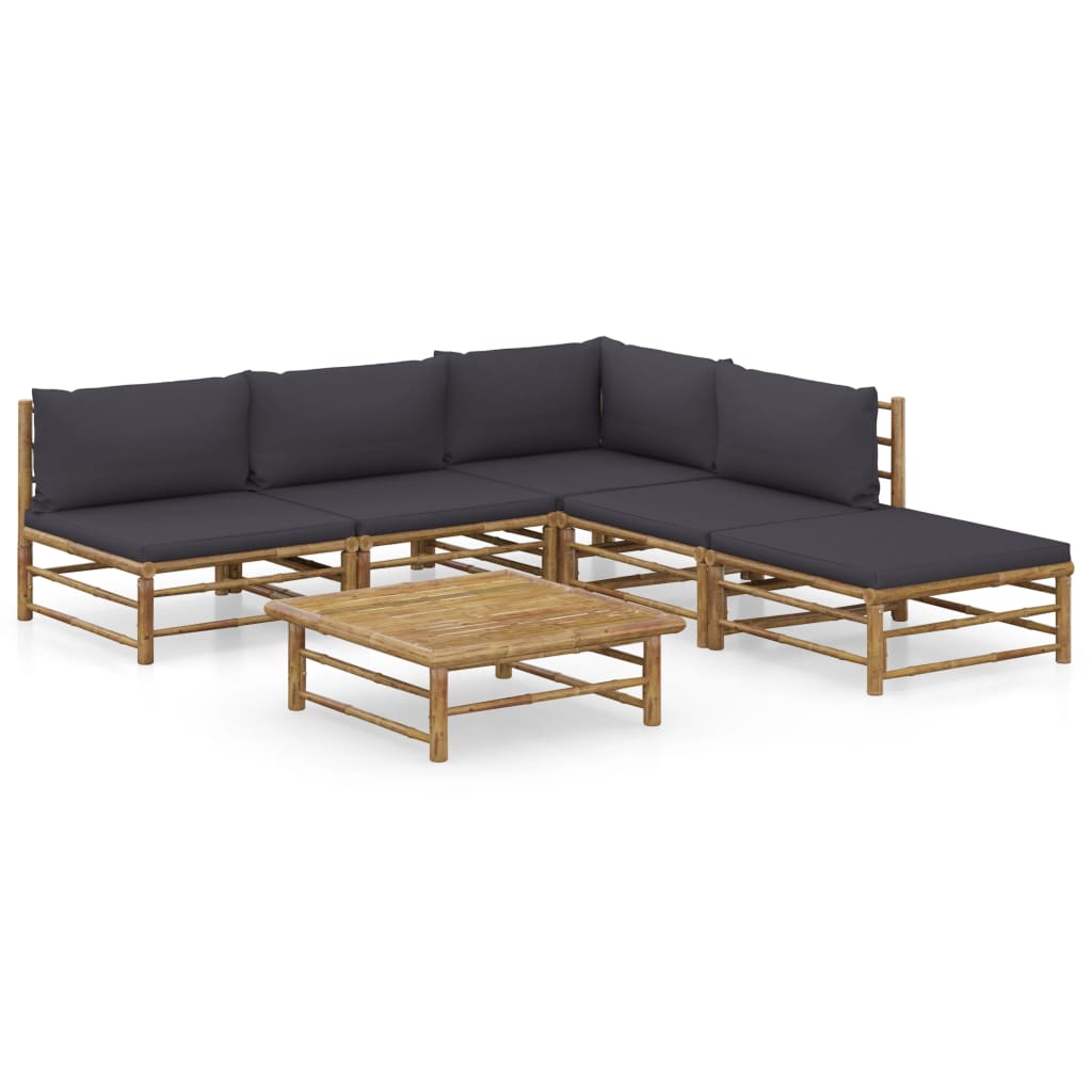 vidaXL 6-tlg. Garten-Lounge-Set mit Cremeweißen Kissen Bambus
