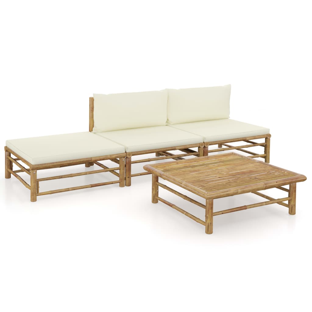 vidaXL 6-tlg. Garten-Lounge-Set mit Cremeweißen Kissen Bambus