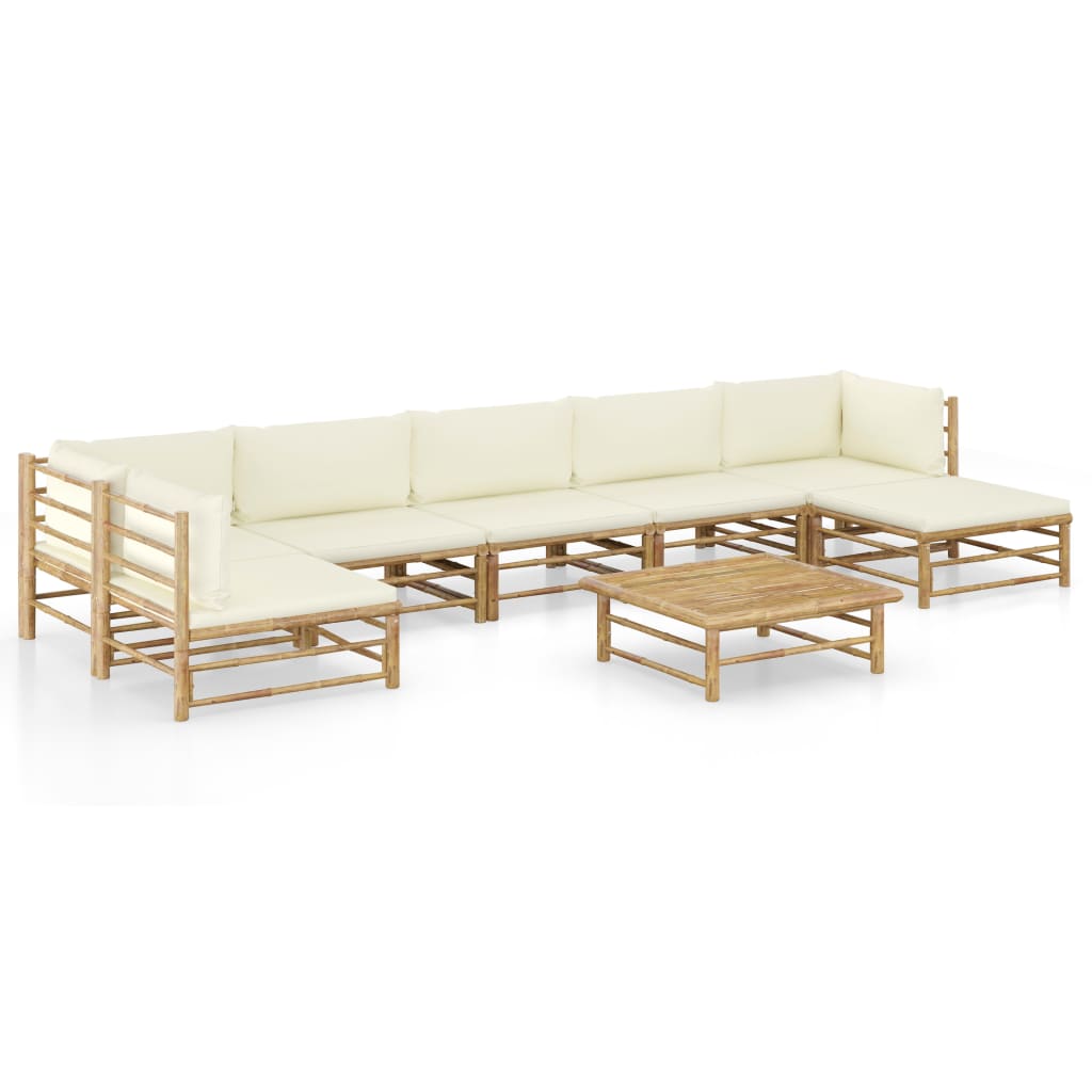 vidaXL 6-tlg. Garten-Lounge-Set mit Cremeweißen Kissen Bambus