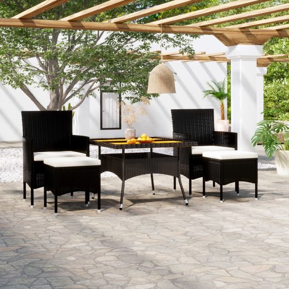 vidaXL 5-tlg. Garten-Essgruppe Poly Rattan und Hartglas Schwarz
