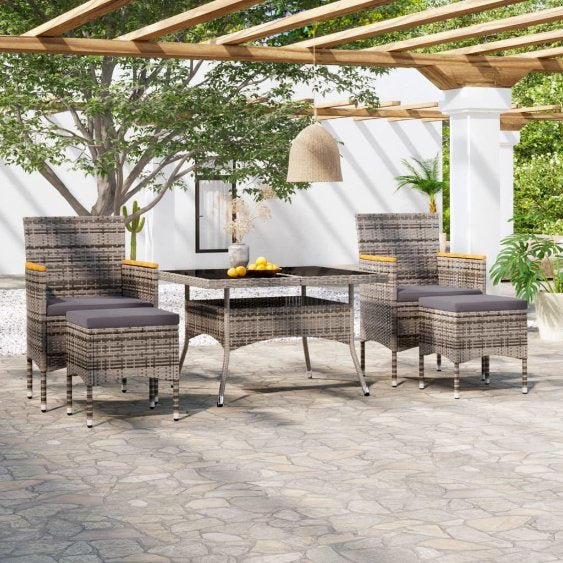 vidaXL 5-tlg. Garten-Essgruppe Poly Rattan und Hartglas Schwarz