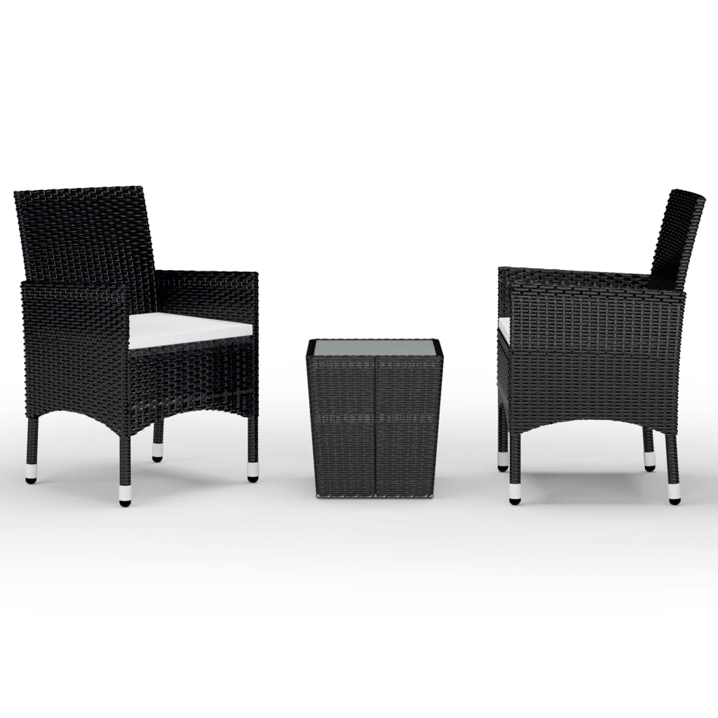 vidaXL 3-tlg. Bistro-Set Poly Rattan und Hartglas Schwarz