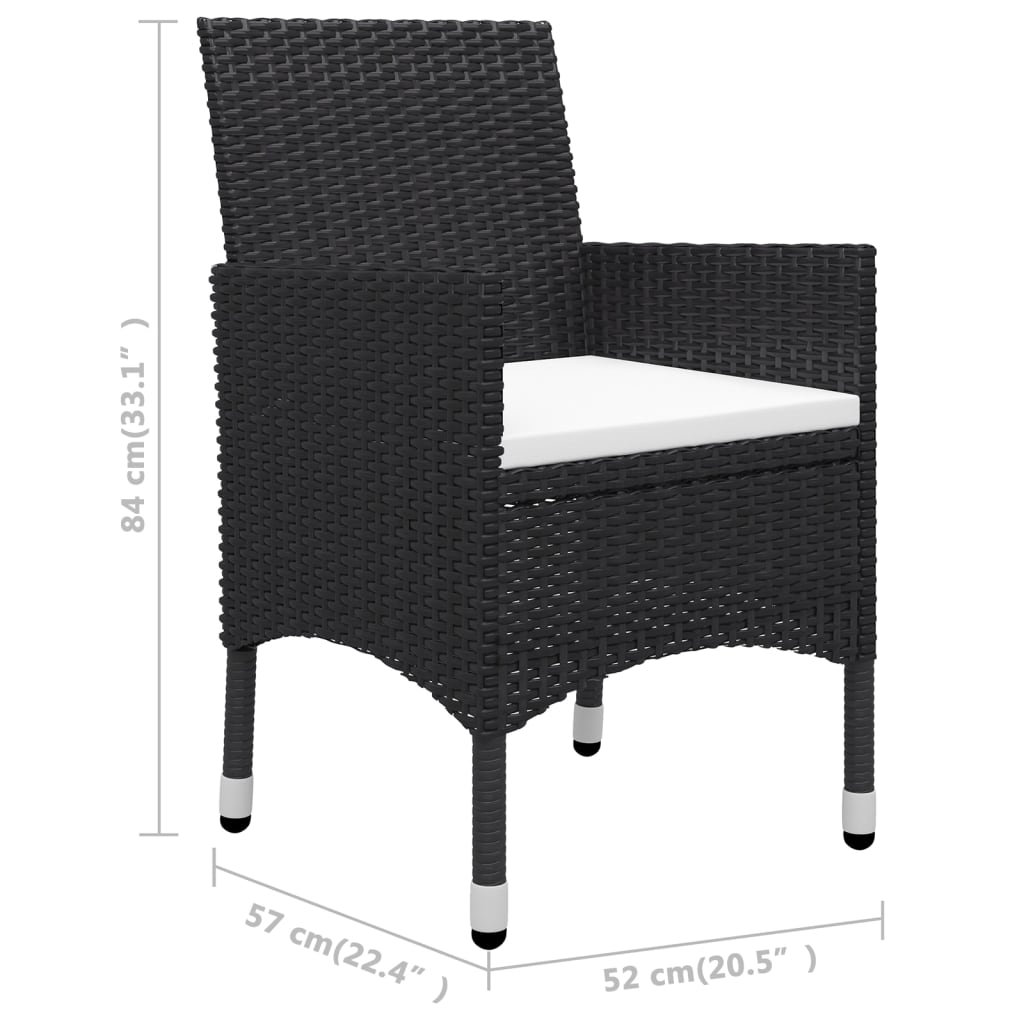vidaXL 3-tlg. Bistro-Set Poly Rattan und Akazienholz Schwarz