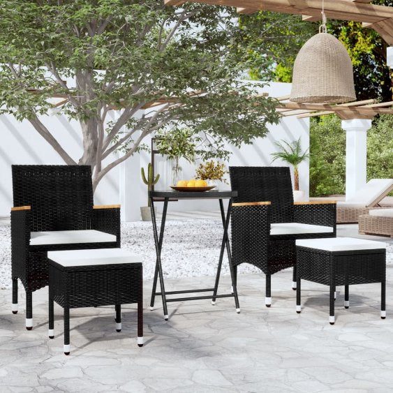 vidaXL 3-tlg. Bistro-Set Poly Rattan und Hartglas Schwarz