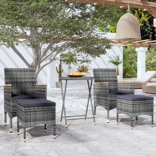 vidaXL 3-tlg. Bistro-Set Poly Rattan und Hartglas Schwarz