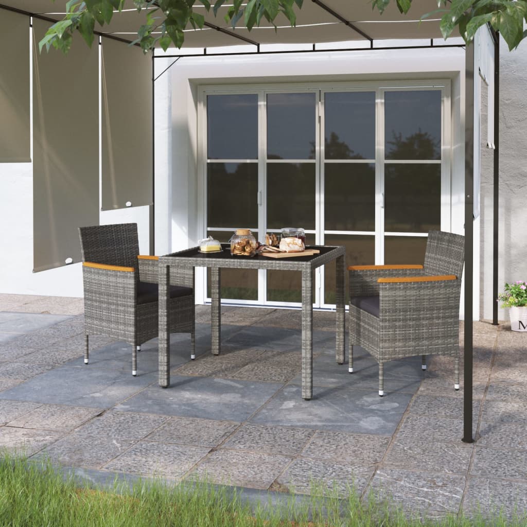 vidaXL 3-tlg. Garten-Essgruppe Poly Rattan und Hartglas Grau