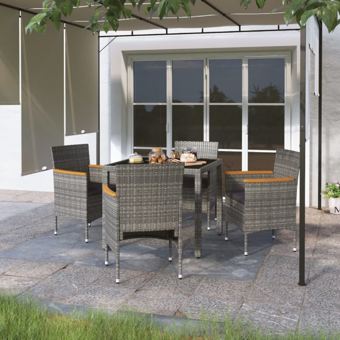 vidaXL 3-tlg. Garten-Essgruppe Poly Rattan und Hartglas Grau