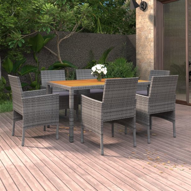 vidaXL 7-tlg. Garten-Essgruppe Poly Rattan Schwarz