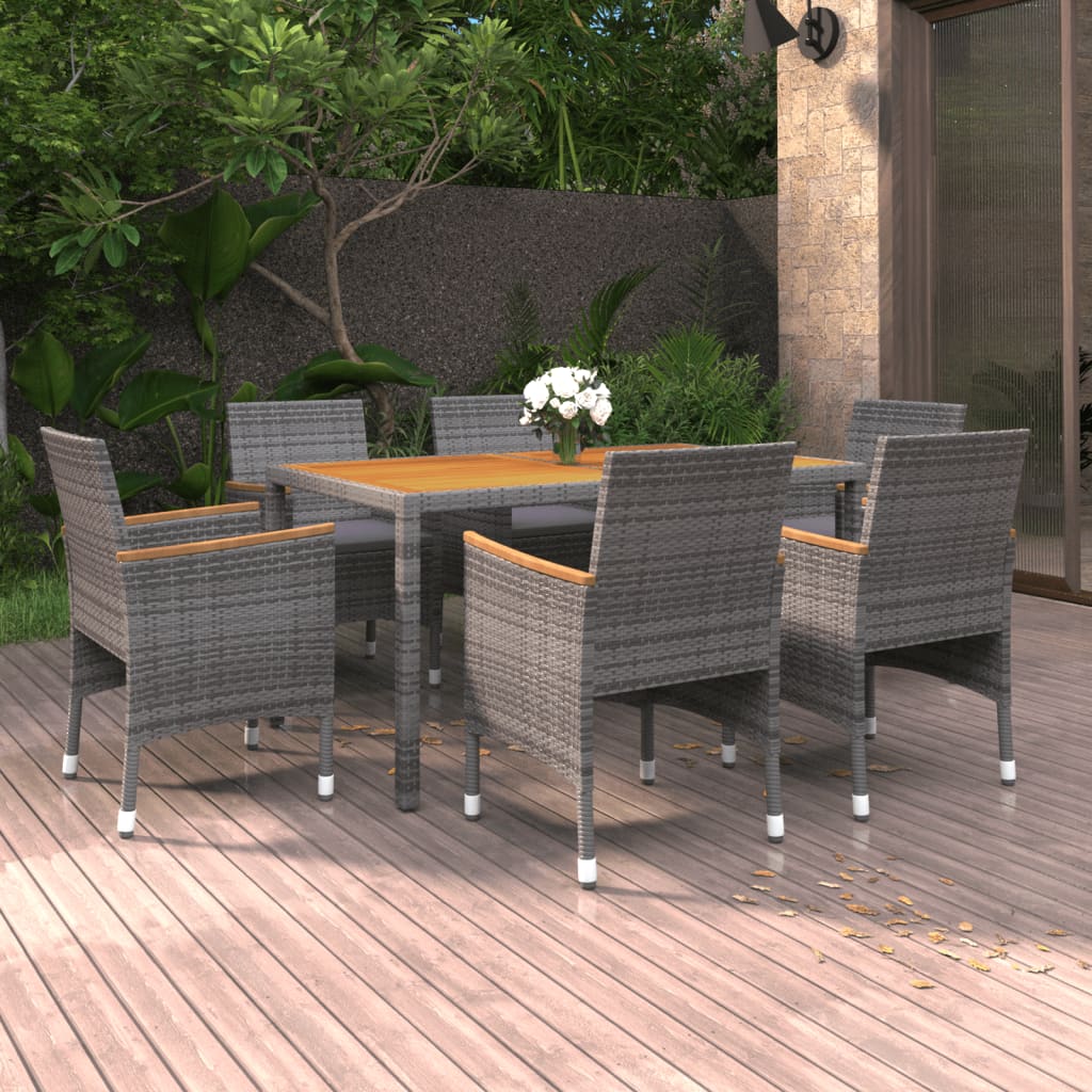 vidaXL 7-tlg. Garten-Essgruppe Poly Rattan Grau