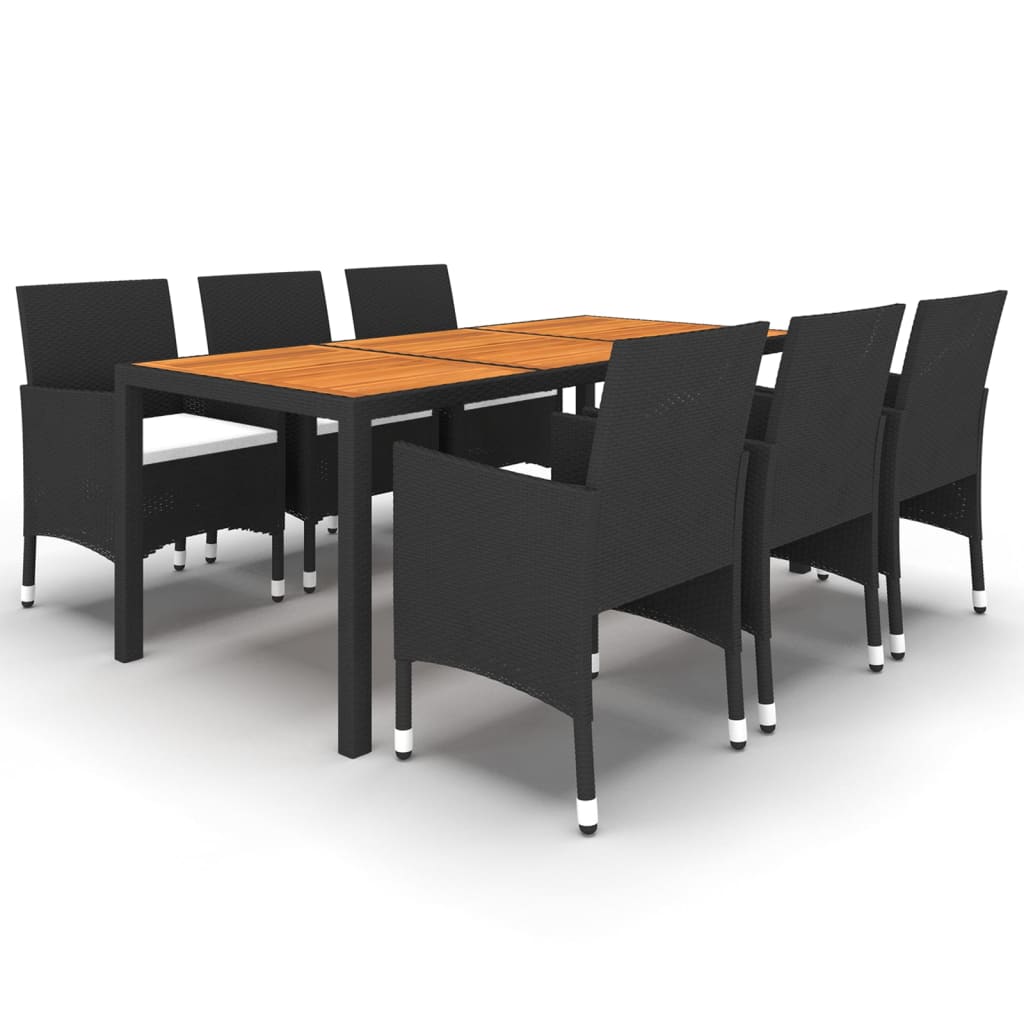 vidaXL 7-tlg. Garten-Essgruppe Poly Rattan Schwarz