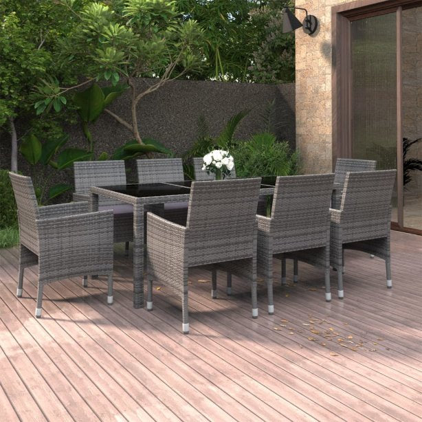 vidaXL 9-tlg. Garten-Essgruppe Poly Rattan Schwarz