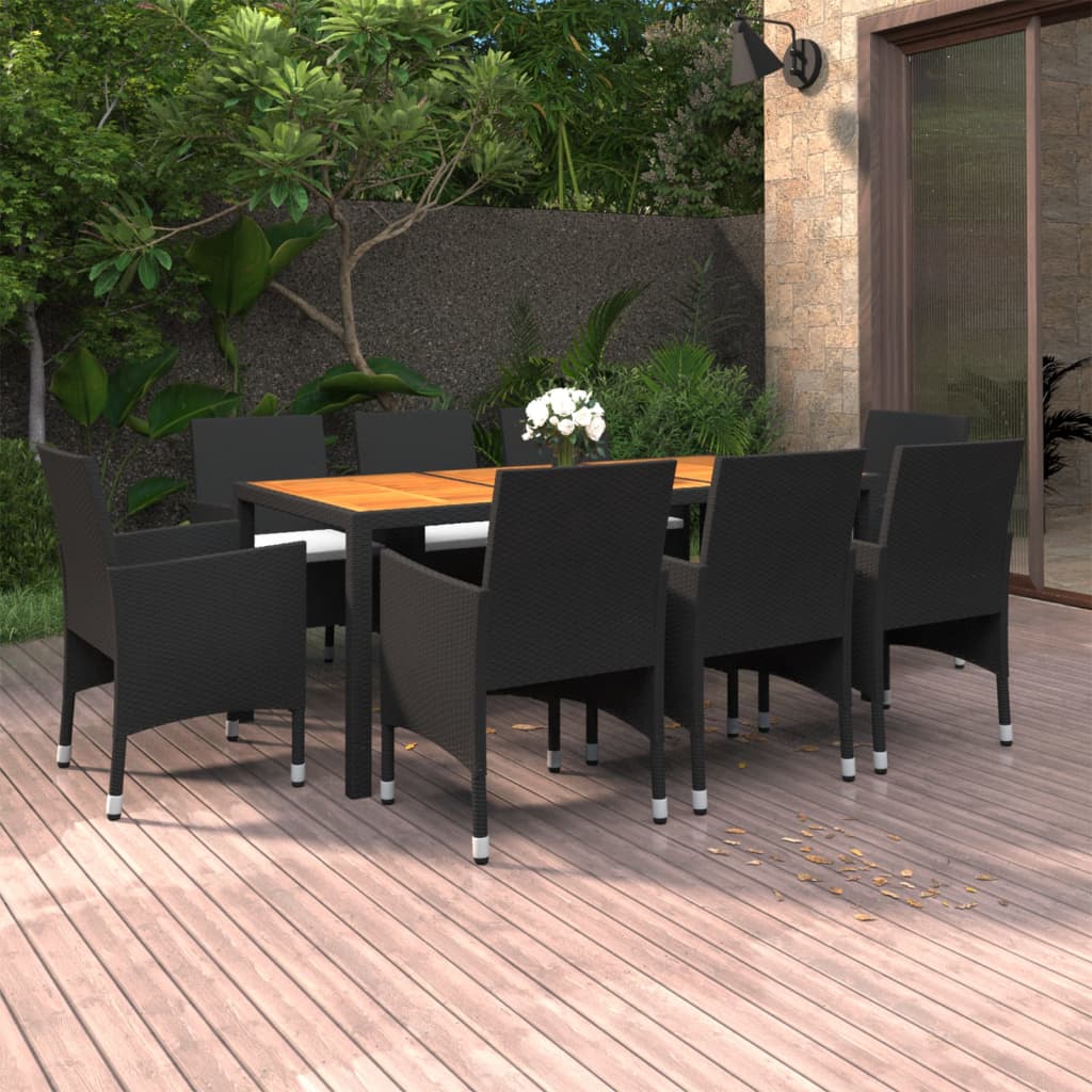 vidaXL 9-tlg. Garten-Essgruppe Poly Rattan Schwarz