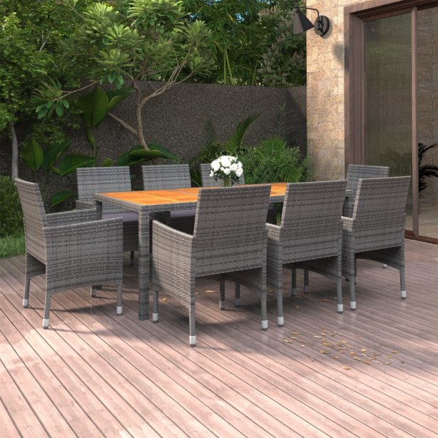 vidaXL 9-tlg. Garten-Essgruppe Poly Rattan Schwarz