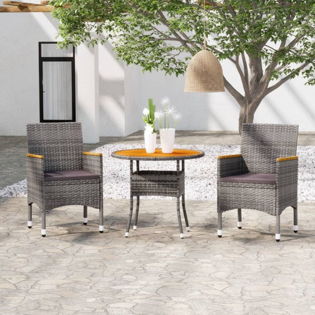 vidaXL 3-tlg. Garten-Essgruppe Poly Rattan Schwarz