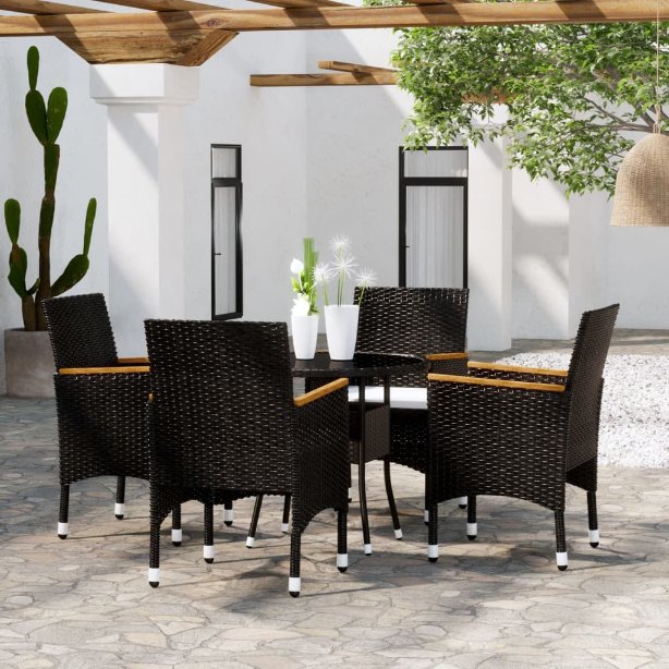vidaXL 5-tlg. Garten-Essgruppe Poly Rattan Schwarz