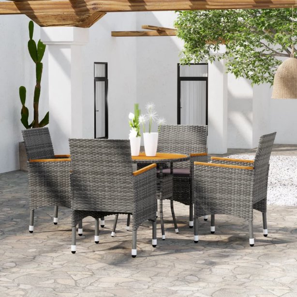 vidaXL 5-tlg. Garten-Essgruppe Poly Rattan Schwarz