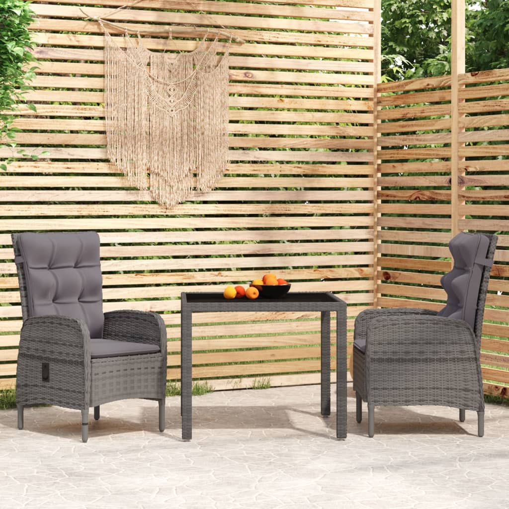 vidaXL 3-tlg. Garten-Essgruppe Poly Rattan Grau