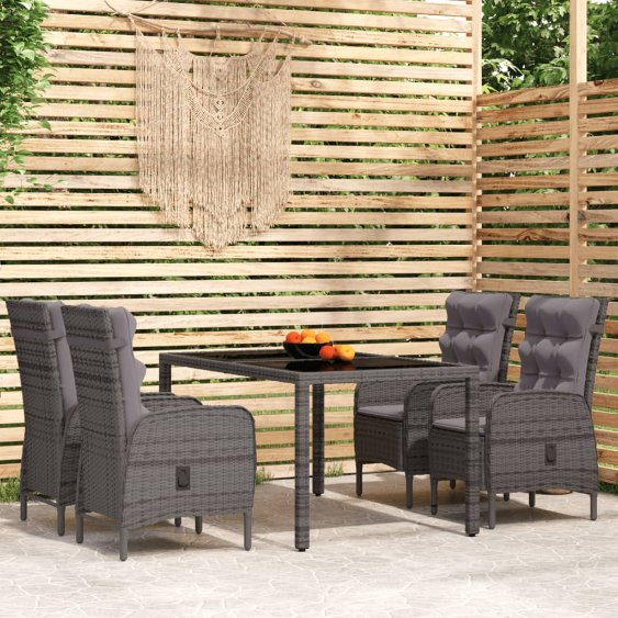 vidaXL 3-tlg. Garten-Essgruppe Poly Rattan Grau