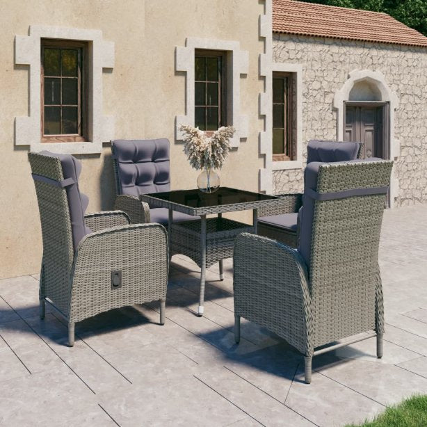 vidaXL 3-tlg. Garten-Essgruppe Poly Rattan und Glas Grau