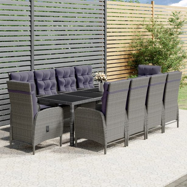 vidaXL 11-tlg. Garten-Essgruppe Poly Rattan Grau