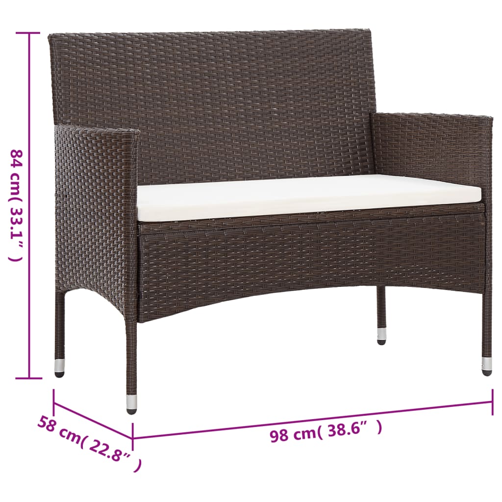 vidaXL 2-tlg. Garten-Lounge-Set mit Auflage Poly Rattan Braun