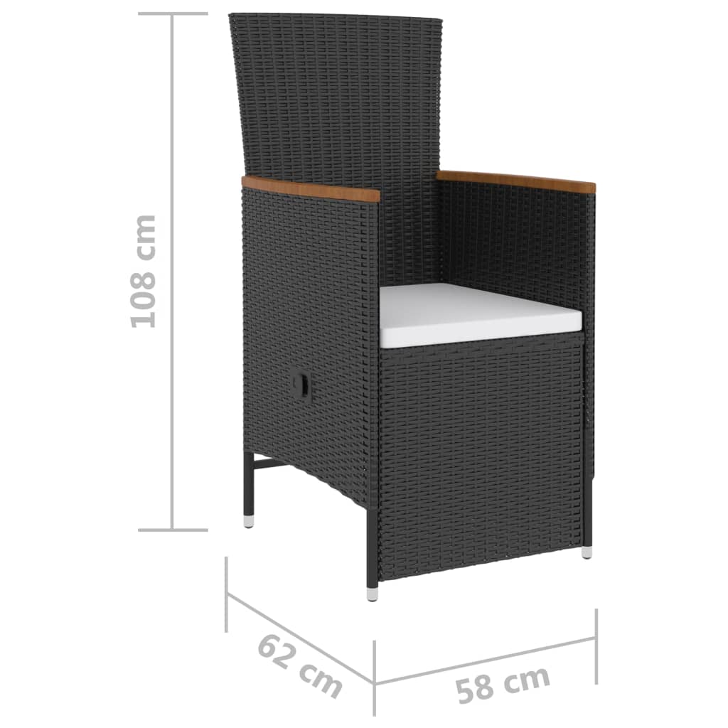 vidaXL 5-tlg. Garten-Essgruppe mit Kissen Poly Rattan Schwarz