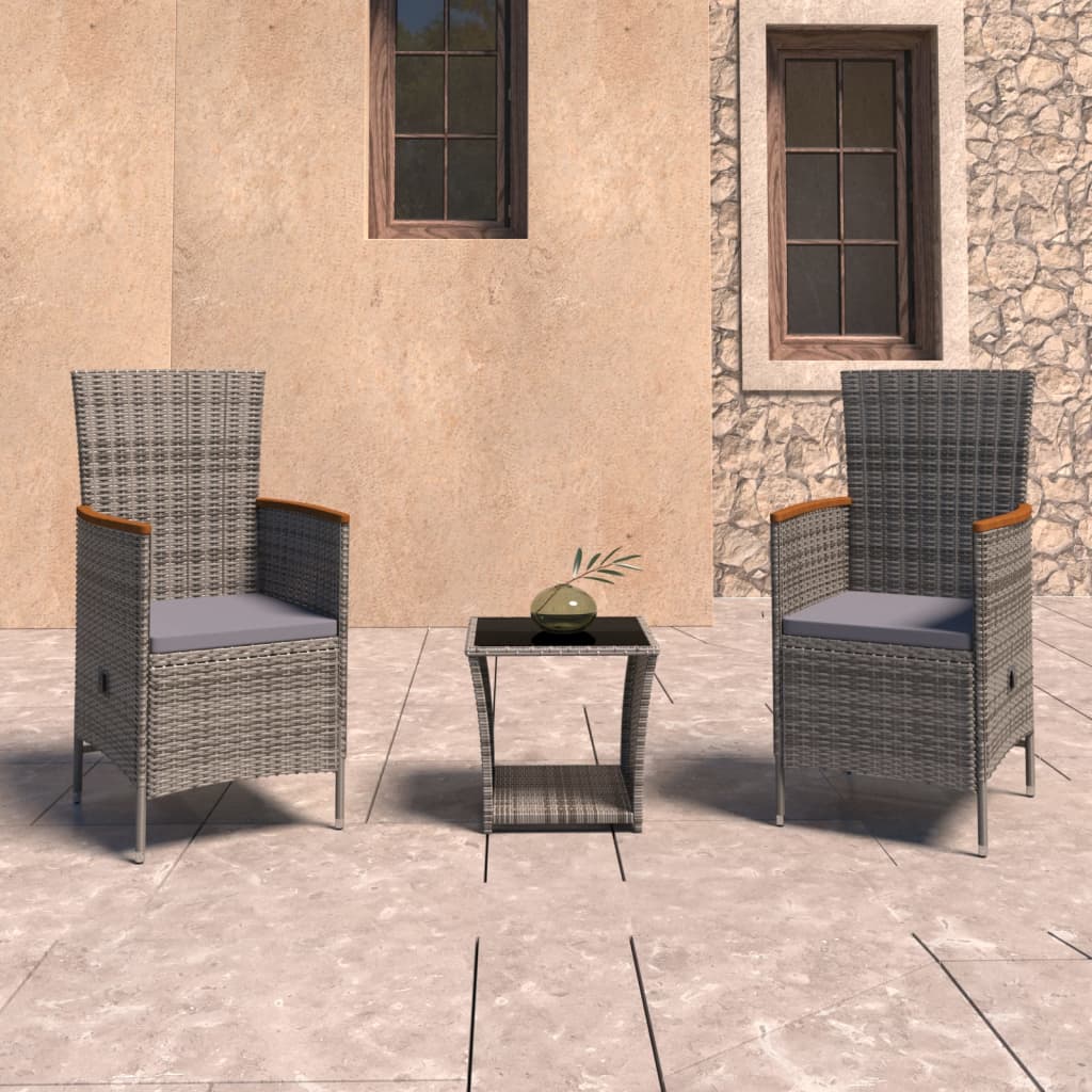 vidaXL 3-tlg. Garten-Lounge-Set mit Kissen Poly Rattan Grau