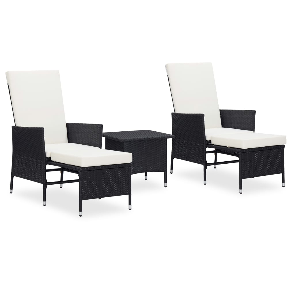 vidaXL 3-tlg. Garten-Lounge-Set mit Kissen Poly-Rattan Schwarz