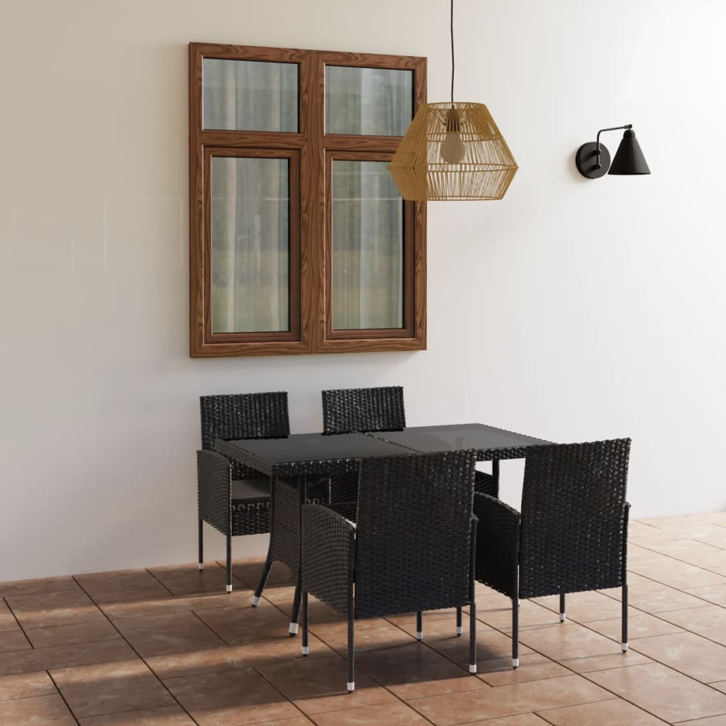 vidaXL 5-tlg. Garten-Essgruppe Poly Rattan Schwarz