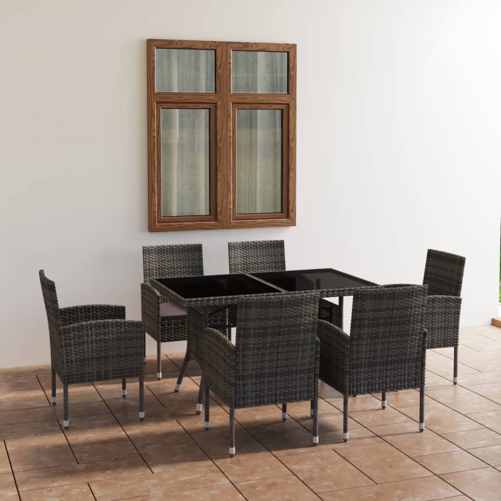 vidaXL 7-tlg. Garten-Essgruppe Poly Rattan Schwarz