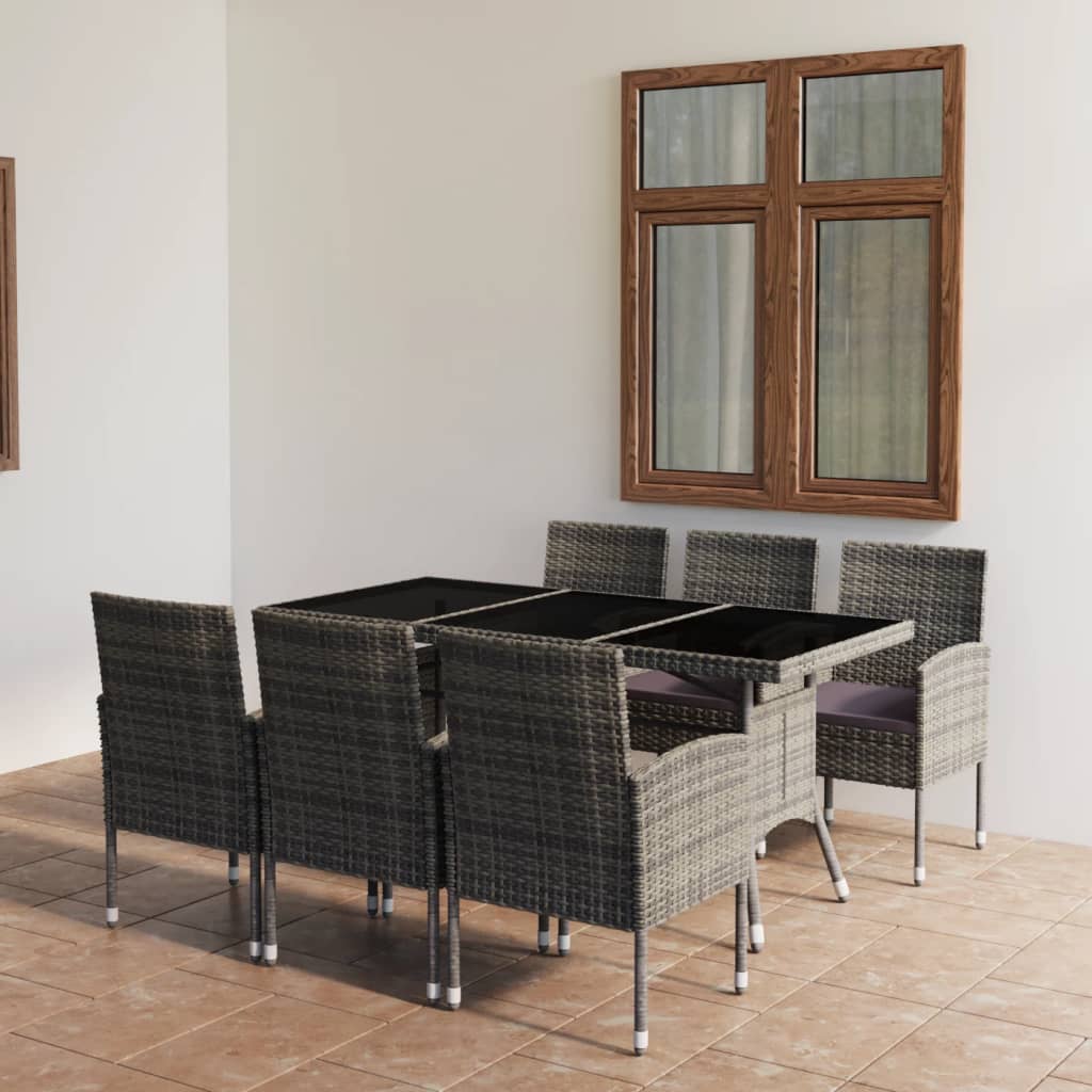 vidaXL 7-tlg. Garten-Essgruppe Poly Rattan Schwarz