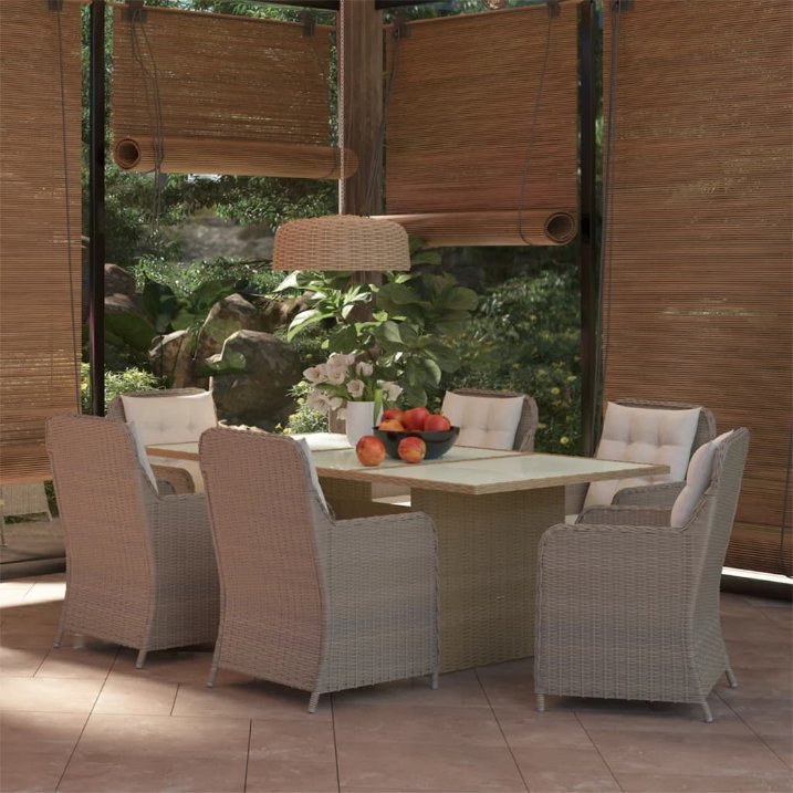 vidaXL 9-tlg. Garten-Essgruppe Poly Rattan Braun