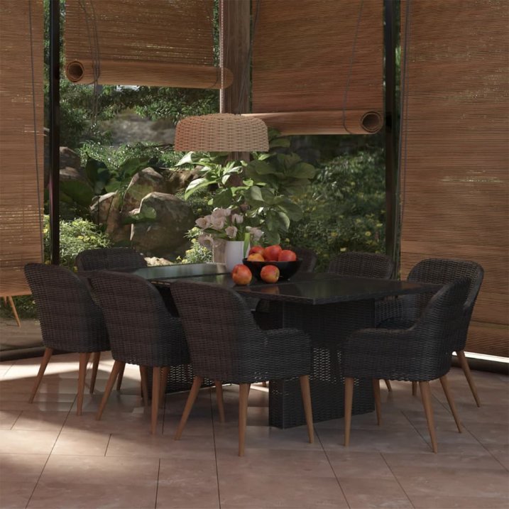 vidaXL 7-tlg. Garten-Essgruppe Poly Rattan Schwarz