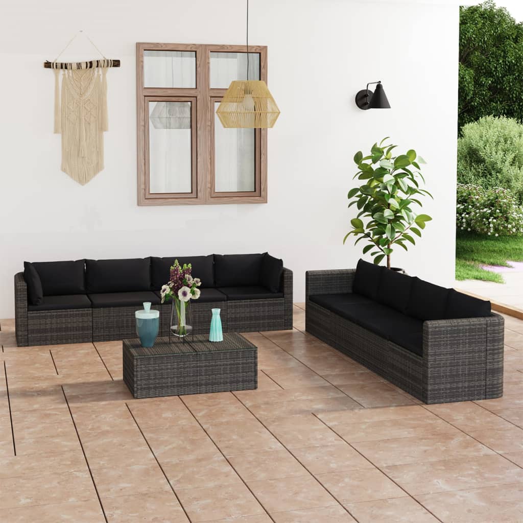 vidaXL 9-tlg. Garten-Lounge-Set mit Kissen Poly Rattan Grau