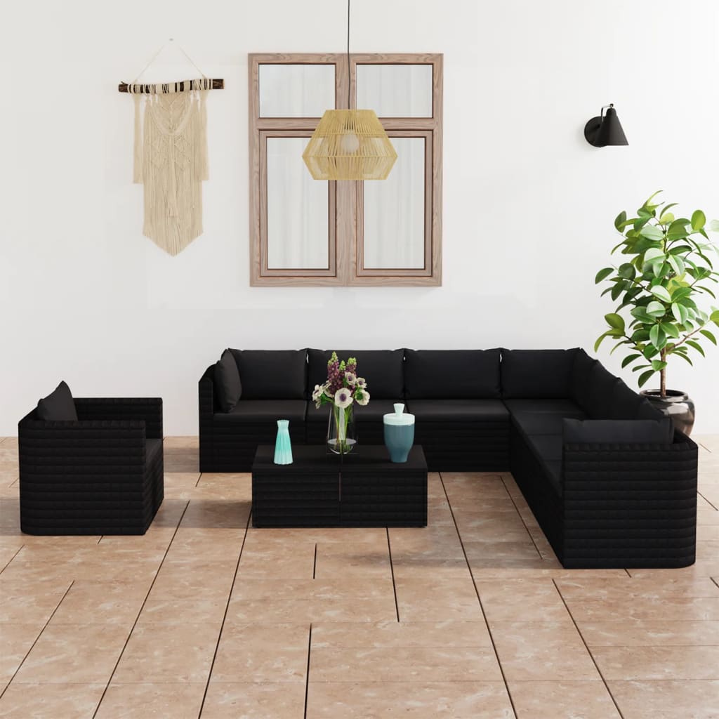 vidaXL 9-tlg. Garten-Lounge-Set mit Kissen Poly Rattan Grau