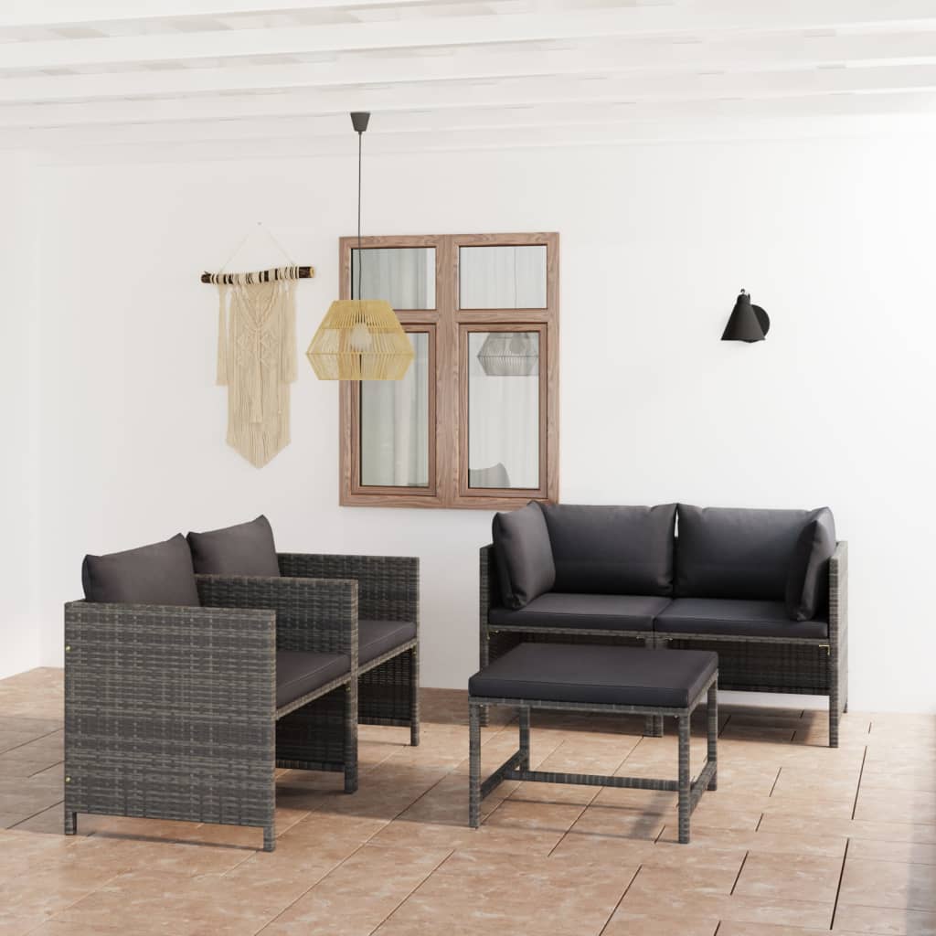 vidaXL 3-tlg. Garten-Lounge-Set mit Kissen Poly Rattan Grau