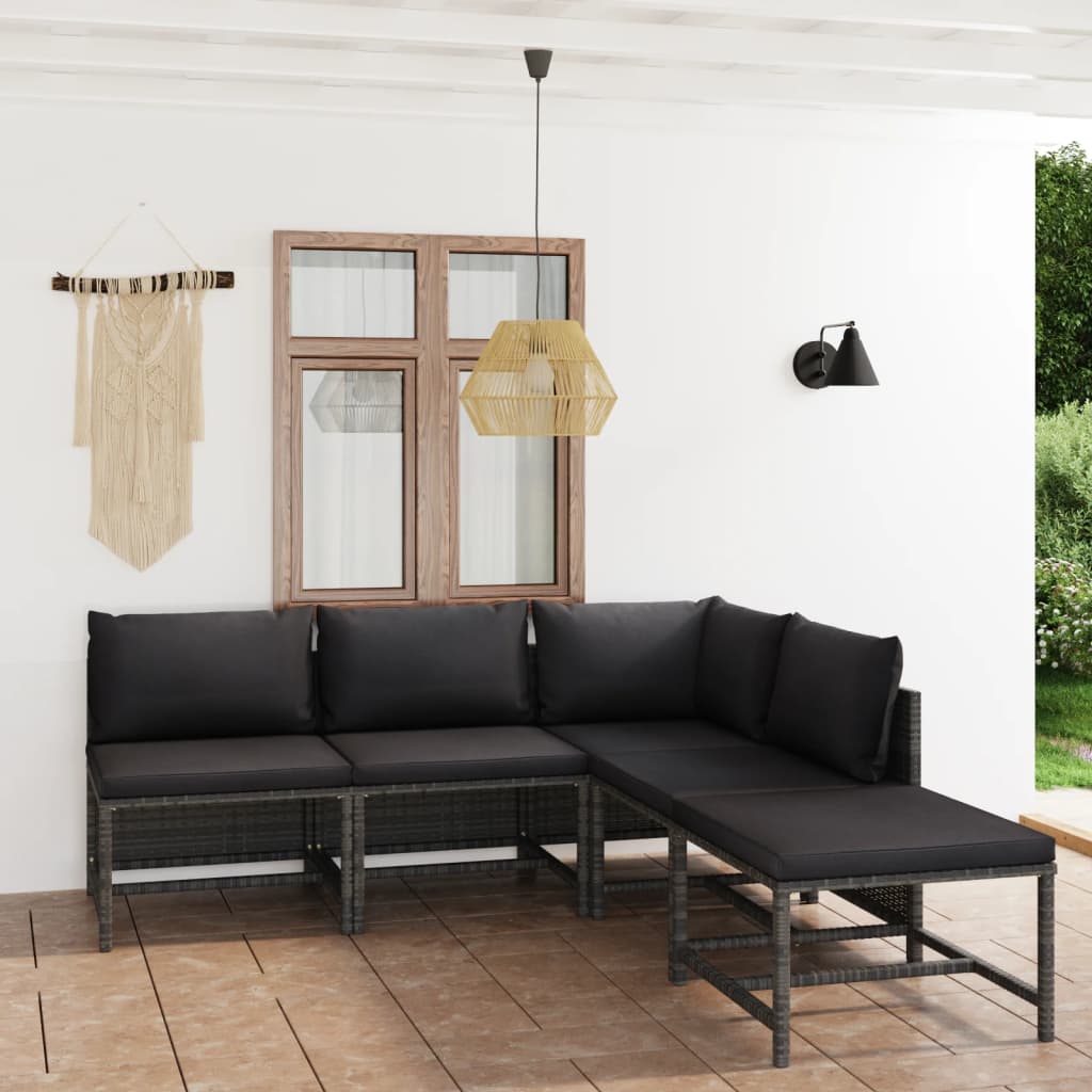 vidaXL 3-tlg. Garten-Lounge-Set mit Kissen Poly Rattan Grau