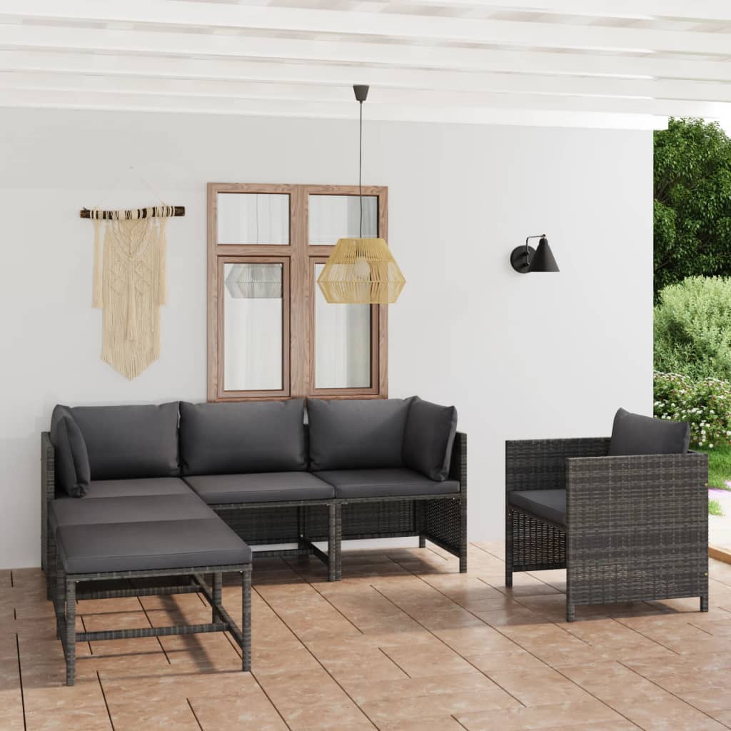 vidaXL 3-tlg. Garten-Lounge-Set mit Kissen Poly Rattan Grau