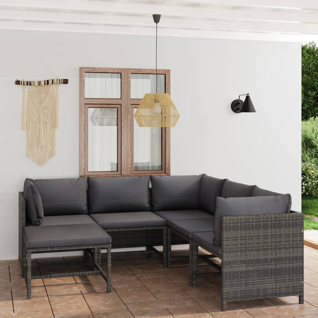 vidaXL 3-tlg. Garten-Lounge-Set mit Kissen Poly Rattan Grau