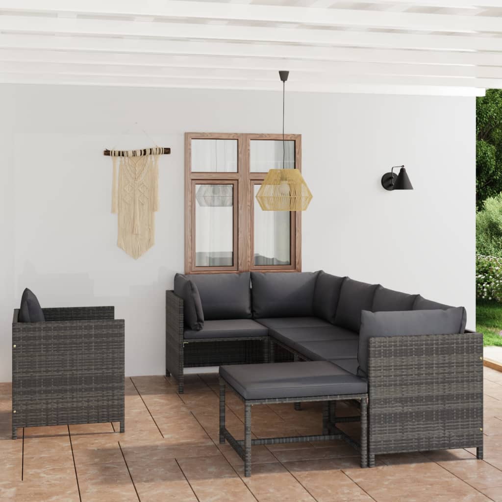 vidaXL 3-tlg. Garten-Lounge-Set mit Kissen Poly Rattan Grau