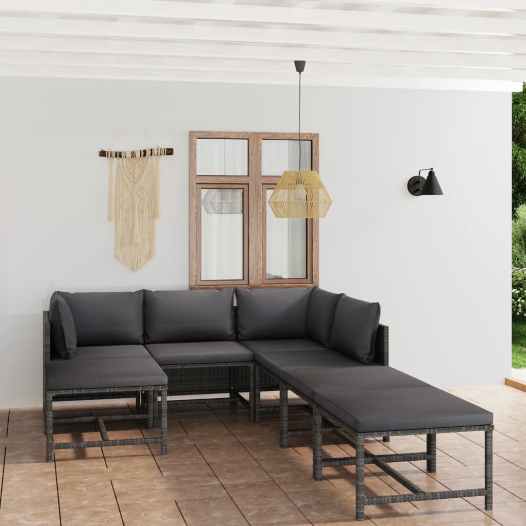 vidaXL 3-tlg. Garten-Lounge-Set mit Kissen Poly Rattan Grau