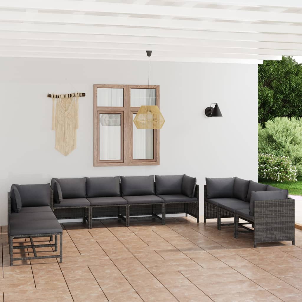 vidaXL 3-tlg. Garten-Lounge-Set mit Kissen Poly Rattan Grau