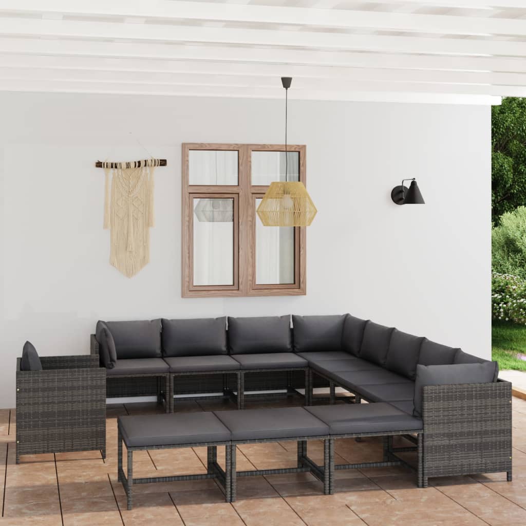 vidaXL 3-tlg. Garten-Lounge-Set mit Kissen Poly Rattan Grau
