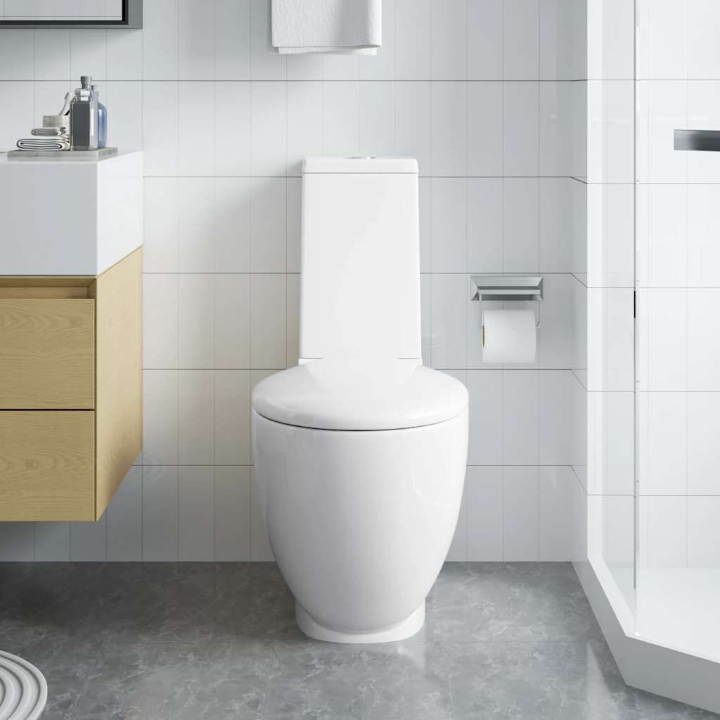 vidaXL WC Keramik-Toilette Badezimmer Rund Senkrechter Abgang Weiß