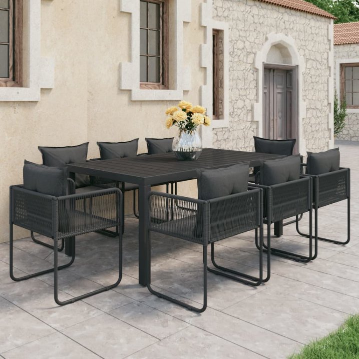 vidaXL 3-tlg. Garten-Essgruppe PVC Rattan Schwarz