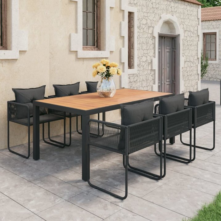vidaXL 3-tlg. Garten-Essgruppe PVC Rattan Schwarz